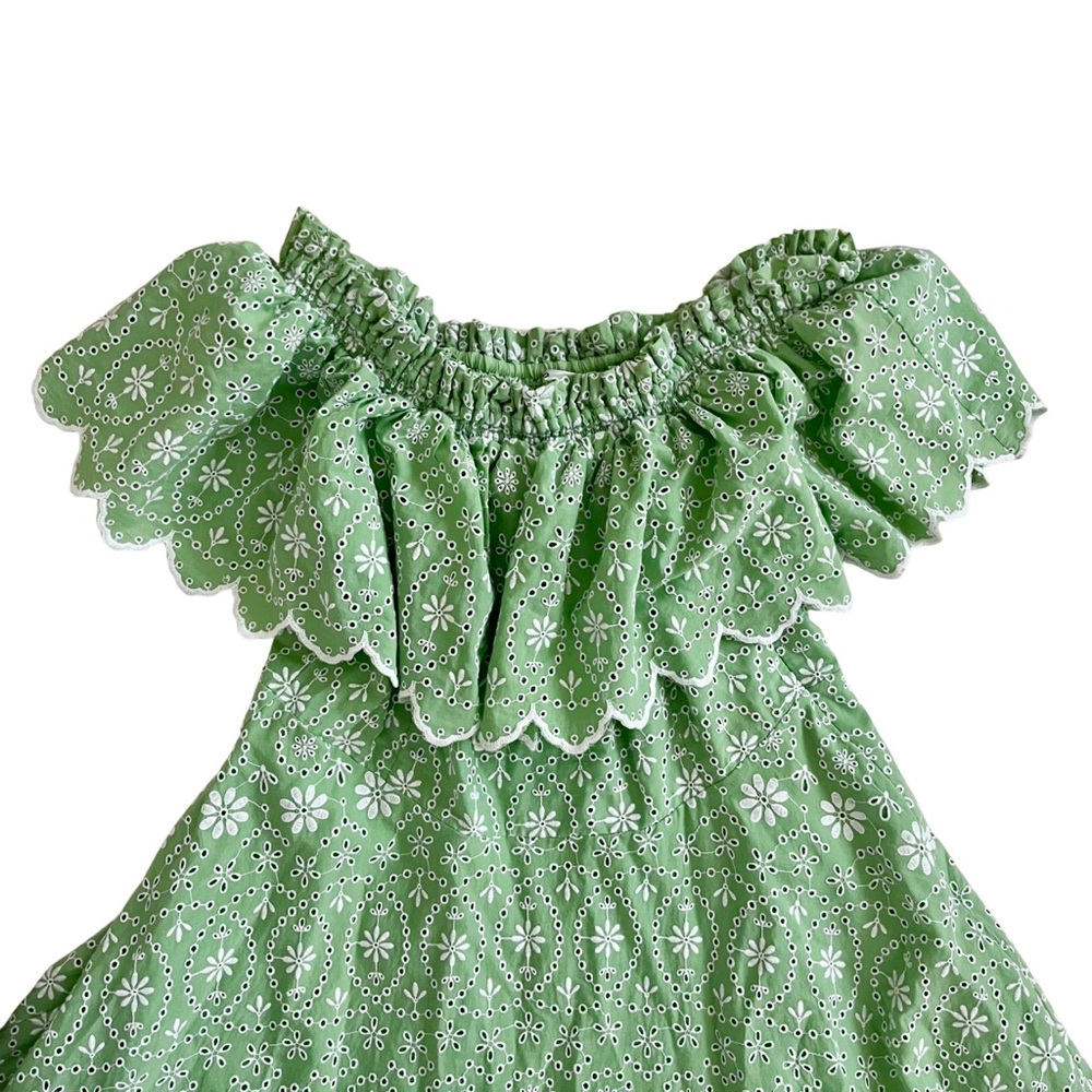 Charo Ruiz Ibiza Khadi Off-the-Shoulder Ruffled Eyelet Mint Green Dress Large - Picture 4 of 9